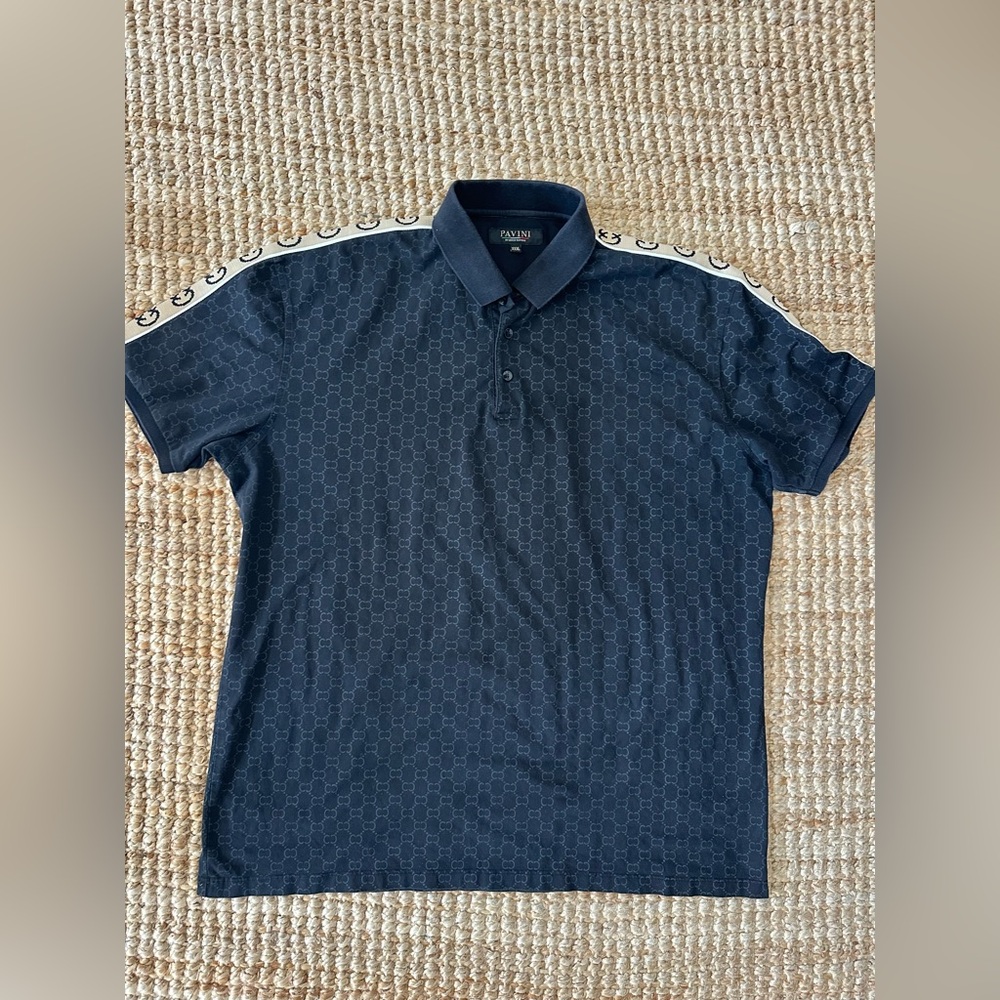 PAVINI MENS POLO SHIRT BLACK WITH LOGO AND ARM DETAIL SIZE 3XL